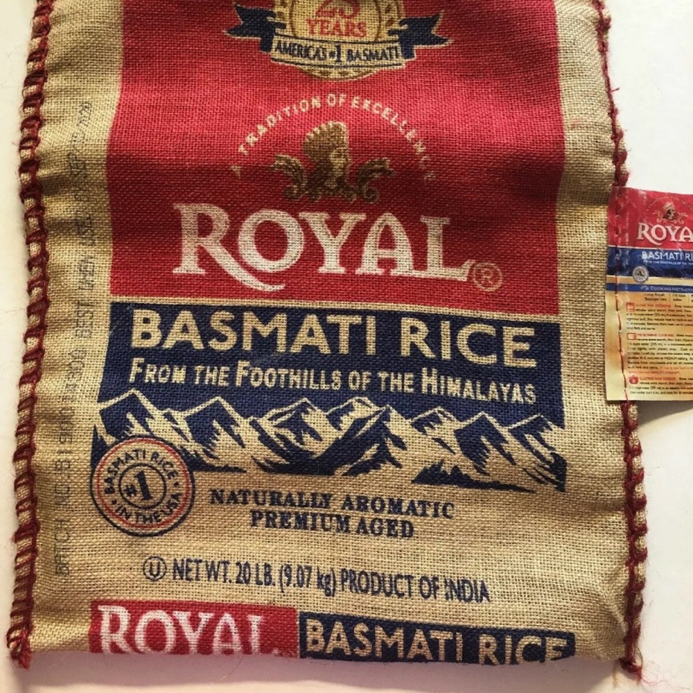 Royal Basmati Rice Burlap Bag w/Handles